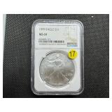 1999 1 Oz. Silver American Eagle NGC MS69 - NGC Price Guide is $75 1999 1 Oz. Silver American Eagle NGC MS69 - NGC Price Guide is $75