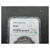 2004 1 Oz. Silver American Eagle NGC MS69 - NGC Price Guide is $65 2004 1 Oz. Silver American Eagle NGC MS69 - NGC Price Guide is $65