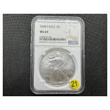 2008 1 Oz. Silver American Eagle NGC MS69 2008 1 Oz. Silver American Eagle NGC MS69
