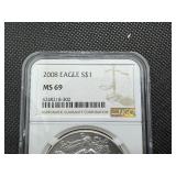 2008 1 Oz. Silver American Eagle NGC MS69 2008 1 Oz. Silver American Eagle NGC MS69