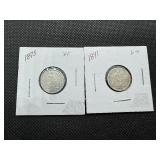 Two Seated Liberty Dimes - 1875 Marked XF and 1891 Marked G-4 - Greysheet Wholesale Value for Both is $36 Two Seated Liberty Dimes - 1875 Marked XF and 1891 Marked G-4 - Greysheet Wholesale Value for Both is $36