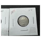 Two Seated Liberty Dimes - 1875 Marked XF and 1891 Marked G-4 - Greysheet Wholesale Value for Both is $36 Two Seated Liberty Dimes - 1875 Marked XF and 1891 Marked G-4 - Greysheet Wholesale Value for Both is $36