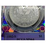 1882-S Morgan Silver Dollar PCGS MS64 Purple Trader Bea Holder- PCGS Price Guide is $125 1882-S Morgan Silver Dollar PCGS MS64 Purple Trader Bea Holder- PCGS Price Guide is $125