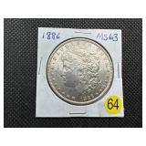 1886 Morgan Silver Dollar Marked 63 When Purchased - Nice Mint Luster!! 1886 Morgan Silver Dollar Marked 63 When Purchased - Nice Mint Luster!!