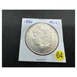 1886 Morgan Silver Dollar Marked 63 When Purchased - Nice Mint Luster!! 1886 Morgan Silver Dollar Marked 63 When Purchased - Nice Mint Luster!!
