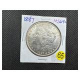 1887 Morgan Silver Dollar Marked 64+ When Purchased - Nice Mint Luster!! 1887 Morgan Silver Dollar Marked 64+ When Purchased - Nice Mint Luster!!