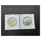 Two 90% Silver Kennedy Half Dollars - 1964 and 1964-D Both Marked AU 55 When Purchased Two 90% Silver Kennedy Half Dollars - 1964 and 1964-D Both Marked AU 55 When Purchased