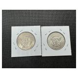 Two 90% Silver Kennedy Half Dollars - 1964 and 1964-D Both Marked AU 55 When Purchased Two 90% Silver Kennedy Half Dollars - 1964 and 1964-D Both Marked AU 55 When Purchased