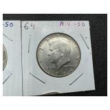 Two 90% Silver Kennedy Half Dollars - 1964 and 1964-D Both Marked AU 50 When Purchased Two 90% Silver Kennedy Half Dollars - 1964 and 1964-D Both Marked AU 50 When Purchased