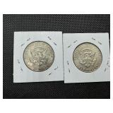 Two 90% Silver Kennedy Half Dollars - 1964 and 1964-D Both Marked AU 50 When Purchased Two 90% Silver Kennedy Half Dollars - 1964 and 1964-D Both Marked AU 50 When Purchased