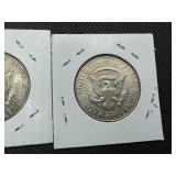 Two 90% Silver Kennedy Half Dollars - 1964 and 1964-D Both Marked AU 50 When Purchased Two 90% Silver Kennedy Half Dollars - 1964 and 1964-D Both Marked AU 50 When Purchased