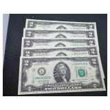 Five Sequential Two Dollar Bills Five Sequential Two Dollar Bills