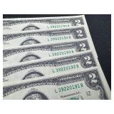 Five Sequential Two Dollar Bills Five Sequential Two Dollar Bills