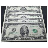 Five Sequential Two Dollar Bills Five Sequential Two Dollar Bills