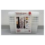 Set of 4 Plastic Buckle-Up Storage Boxes 13 Qt Stackable Clear