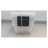 Set of 4 Plastic Buckle-Up Storage Boxes 13 Qt Stackable Clear
