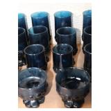 Set of 24 Vintage Blue Goblets and Tumblers Collection
