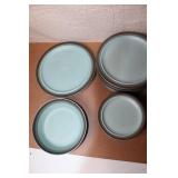 Arrow Stone Blue Gray Ceramic Dinnerware Set with Mugs and Plates