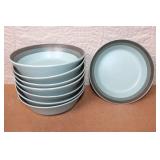 Arrow Stone Blue Gray Ceramic Dinnerware Set with Mugs and Plates