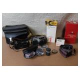 Vintage Petri 7s and Canon Sure Shot Cameras with Lenses and Accessories