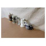 Set of 5 German Beer Steins and Mugs with Pewter Lids