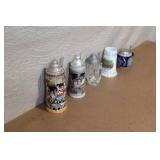 Set of 5 German Beer Steins and Mugs with Pewter Lids