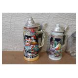 Set of 5 German Beer Steins and Mugs with Pewter Lids