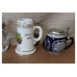 Set of 5 German Beer Steins and Mugs with Pewter Lids