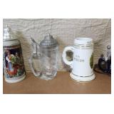 Set of 5 German Beer Steins and Mugs with Pewter Lids
