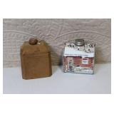 Vintage Wooden Swan Butter Mold and Maple Syrup Tin