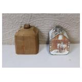Vintage Wooden Swan Butter Mold and Maple Syrup Tin