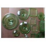 Collection of Vintage Green Depression Glass Kitchenware and Lids