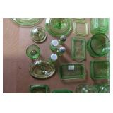 Collection of Vintage Green Depression Glass Kitchenware and Lids