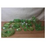 Collection of Vintage Green Depression Glass Kitchenware and Lids