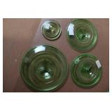 Collection of Vintage Green Depression Glass Kitchenware and Lids