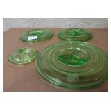 Collection of Vintage Green Depression Glass Kitchenware and Lids