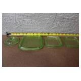 Collection of Vintage Green Depression Glass Kitchenware and Lids