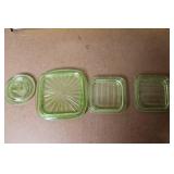 Collection of Vintage Green Depression Glass Kitchenware and Lids