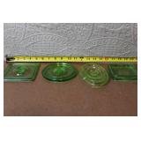 Collection of Vintage Green Depression Glass Kitchenware and Lids