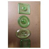 Collection of Vintage Green Depression Glass Kitchenware and Lids