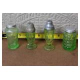 Collection of Vintage Green Depression Glass Kitchenware and Lids
