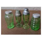 Collection of Vintage Green Depression Glass Kitchenware and Lids