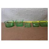 Collection of Vintage Green Depression Glass Kitchenware and Lids