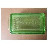 Collection of Vintage Green Depression Glass Kitchenware and Lids