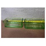 Collection of Vintage Green Depression Glass Kitchenware and Canisters