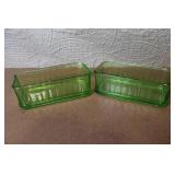 Collection of Vintage Green Depression Glass Kitchenware and Canisters