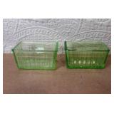 Collection of Vintage Green Depression Glass Kitchenware and Canisters