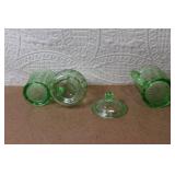 Collection of Vintage Green Depression Glass Kitchenware and Canisters