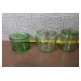 Collection of Vintage Green Depression Glass Kitchenware and Canisters