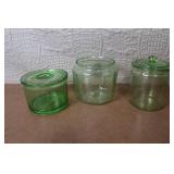 Collection of Vintage Green Depression Glass Kitchenware and Canisters